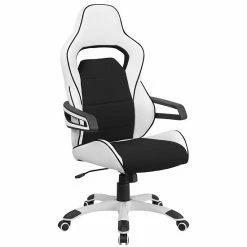 Emma+Oliver Emma And Oliver High Back White Vinyl/Black Fabric Executive Swivel Arm Office Chair