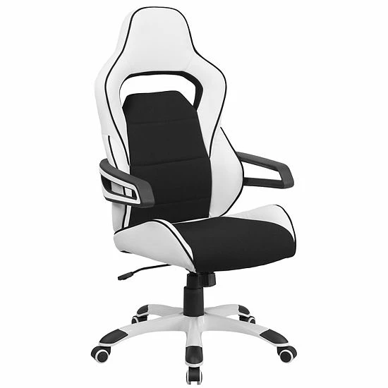 Emma+Oliver Emma And Oliver High Back White Vinyl/Black Fabric Executive Swivel Arm Office Chair 1 Emma+Oliver Emma And Oliver High Back White Vinyl/Black Fabric Executive Swivel Arm Office Chair