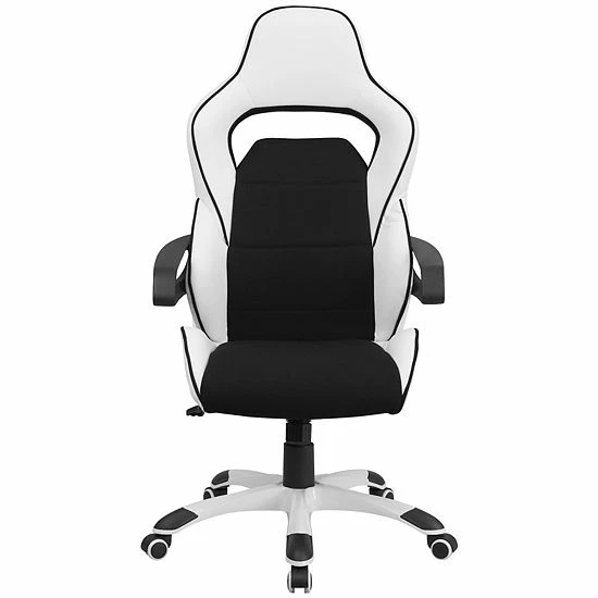 Emma+Oliver Emma And Oliver High Back White Vinyl/Black Fabric Executive Swivel Arm Office Chair 2 Emma+Oliver Emma And Oliver High Back White Vinyl/Black Fabric Executive Swivel Arm Office Chair - Image 2