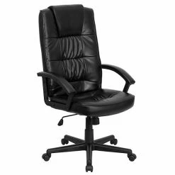 Emma+Oliver Emma And Oliver High Back Black LeatherSoft Soft Ripple Executive Swivel Office Chair - Arms