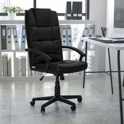 Alternative view of Emma+Oliver Emma And Oliver High Back Black LeatherSoft Soft Ripple Executive Swivel Office Chair - Arms