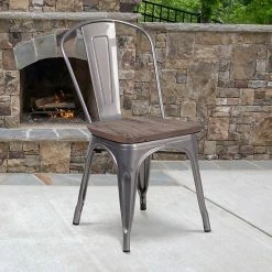 Alternative view of Emma+Oliver Emma And Oliver Clear Coated Metal Stackable Chair With Wood Seat