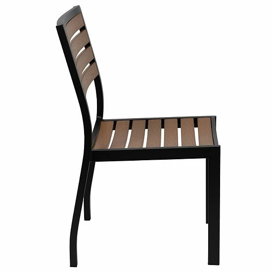 Emma+Oliver Emma And Oliver 5 Piece Patio Table Set - Synthetic Teak Poly Slats - 35" Square Steel Framed Table With 4 Faux Teak Stackable Chairs 4 Emma+Oliver Emma And Oliver 5 Piece Patio Table Set - Synthetic Teak Poly Slats - 35" Square Steel Framed Table With 4 Faux Teak Stackable Chairs - Image 4