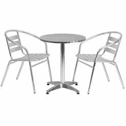 Emma+Oliver Emma And Oliver 23.5" Round Aluminum Table Set With 2 Slat Back Chairs