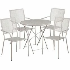 Emma+Oliver Emma And Oliver Commercial Grade 30" Round White Folding Patio Table Set-4 Square Back Chairs Light Gray -Emma+Oliver shop unnamed file 5995
