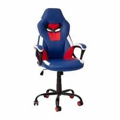 Emma+Oliver Emma And Oliver Faux Leather Ergonomic High Back Gaming Chair With Adjustable Seat Height, Lumbar Support And Padded Arms In Red, White & Blue