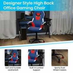 Emma+Oliver Emma And Oliver Faux Leather Ergonomic High Back Gaming Chair With Adjustable Seat Height, Lumbar Support And Padded Arms In Red, White & Blue -Emma+Oliver shop unnamed file 6002