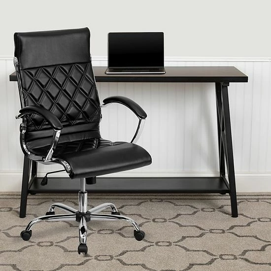 Emma+Oliver Emma And Oliver High Back Quilted White LeatherSoft Swivel Office Chair With Arms Black 2 Emma+Oliver Emma And Oliver High Back Quilted White LeatherSoft Swivel Office Chair With Arms Black - Image 2