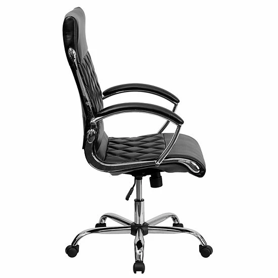 Emma+Oliver Emma And Oliver High Back Quilted White LeatherSoft Swivel Office Chair With Arms Black 5 Emma+Oliver Emma And Oliver High Back Quilted White LeatherSoft Swivel Office Chair With Arms Black - Image 5