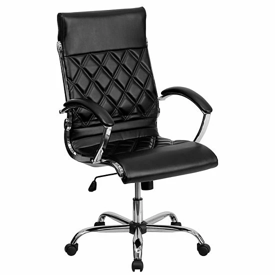 Emma+Oliver Emma And Oliver High Back Quilted White LeatherSoft Swivel Office Chair With Arms Black 6 Emma+Oliver Emma And Oliver High Back Quilted White LeatherSoft Swivel Office Chair With Arms Black - Image 6