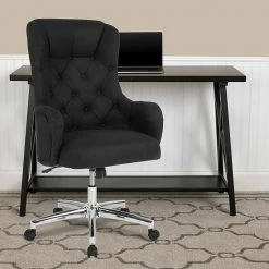 Alternative view of Emma+Oliver Emma And Oliver Diamond Patterned Button Tufted High Back Office Chair In Black Fabric Beige Fabric