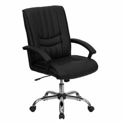 Emma+Oliver Emma And Oliver Mid-Back Black LeatherSoft Swivel Manager's Office Chair With Arms