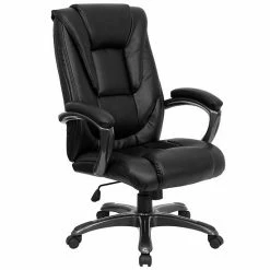 Emma+Oliver Emma And Oliver High Back Black LeatherSoft Layered Ergonomic Office Chair With Smoke Metal Base