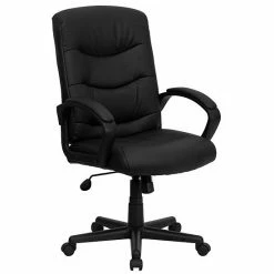 Emma+Oliver Emma And Oliver Mid-Back Black LeatherSoft Three Line Horizontal Stitch Swivel Office Chair