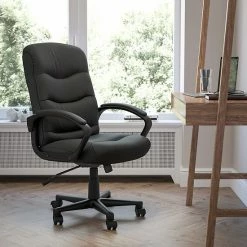 Alternative view of Emma+Oliver Emma And Oliver Mid-Back Black LeatherSoft Three Line Horizontal Stitch Swivel Office Chair