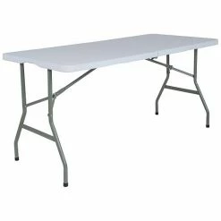 Emma+Oliver Emma And Oliver 4.97-Foot Bi-Fold Granite White Plastic Folding Table With Handle - Event Table