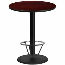Emma+Oliver Emma And Oliver 36"RD Black Laminate Bar Table Top-24"RD Base/Foot Ring Mahogany -Emma+Oliver shop unnamed file 6081