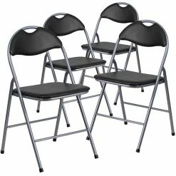 Emma+Oliver Emma And Oliver 4 Pack Black Vinyl Padded Metal Folding Chair Home Office