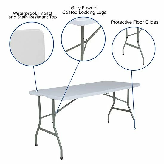 Emma+Oliver Emma and Oliver 4.97-Foot Bi-Fold Granite White Plastic Folding Table with Handle - Event Table Emma+Oliver Emma And Oliver 4.97-Foot Bi-Fold Granite White Plastic Folding Table With Handle - Event Table -Emma+Oliver shop unnamed file 610