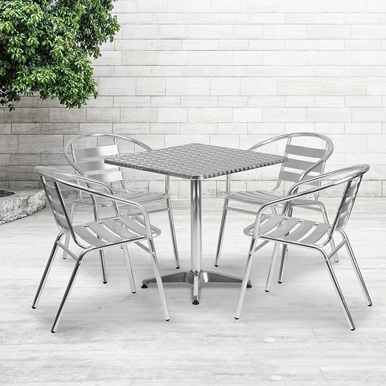 Emma+Oliver Emma And Oliver 27.5" Square Aluminum Table Set With 4 Slat Back Chairs 2 Emma+Oliver Emma And Oliver 27.5" Square Aluminum Table Set With 4 Slat Back Chairs - Image 2