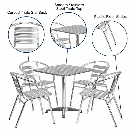 Emma+Oliver Emma And Oliver 27.5" Square Aluminum Table Set With 4 Slat Back Chairs 3 Emma+Oliver Emma And Oliver 27.5" Square Aluminum Table Set With 4 Slat Back Chairs - Image 3