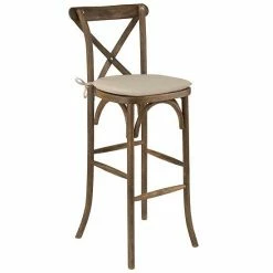Emma+Oliver Emma And Oliver Dark Antique Wood Cross Back Barstool With Cushion