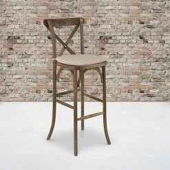 Alternative view of Emma+Oliver Emma And Oliver Dark Antique Wood Cross Back Barstool With Cushion