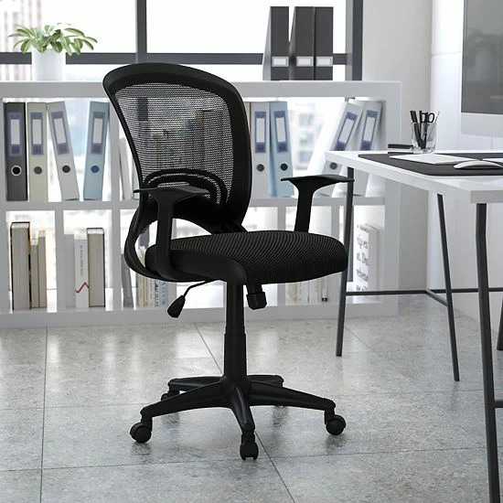 Emma+Oliver Emma And Oliver Mid-Back Designer Black Mesh Swivel Task Office Chair With Arms 2 Emma+Oliver Emma And Oliver Mid-Back Designer Black Mesh Swivel Task Office Chair With Arms - Image 2