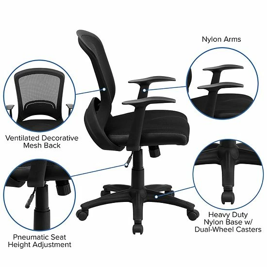 Emma+Oliver Emma And Oliver Mid-Back Designer Black Mesh Swivel Task Office Chair With Arms 3 Emma+Oliver Emma And Oliver Mid-Back Designer Black Mesh Swivel Task Office Chair With Arms - Image 3