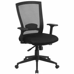 Emma+Oliver Emma And Oliver Mid-Back Black Mesh Swivel Ergonomic Office Chair Back Angle Adjustment And Arms