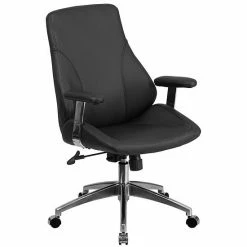 Emma+Oliver Emma And Oliver Mid-Back Black LeatherSoft Smooth Upholstered Swivel Office Chair With Arms