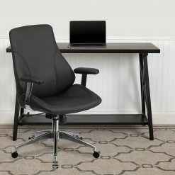 Alternative view of Emma+Oliver Emma And Oliver Mid-Back Black LeatherSoft Smooth Upholstered Swivel Office Chair With Arms