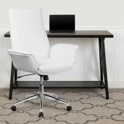 Alternative view of Emma+Oliver Emma And Oliver Mid-Back White LeatherSoft Executive Swivel Office Chair With Flared Arms