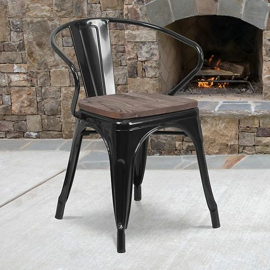 Emma+Oliver Emma And Oliver Orange Metal Chair With Wood Seat And Arms Red 2 Emma+Oliver Emma And Oliver Orange Metal Chair With Wood Seat And Arms Red - Image 2