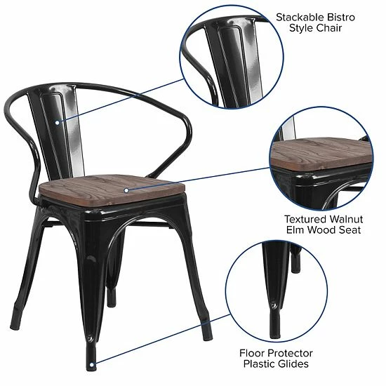 Emma+Oliver Emma And Oliver Orange Metal Chair With Wood Seat And Arms Red 3 Emma+Oliver Emma And Oliver Orange Metal Chair With Wood Seat And Arms Red - Image 3