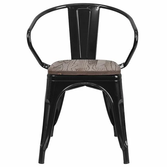 Emma+Oliver Emma And Oliver Orange Metal Chair With Wood Seat And Arms Red 4 Emma+Oliver Emma And Oliver Orange Metal Chair With Wood Seat And Arms Red - Image 4
