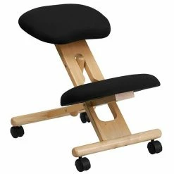 Emma+Oliver Emma And Oliver Mobile Wooden Ergonomic Kneeling Office Chair In Black Fabric