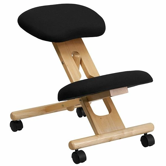 Emma+Oliver Emma And Oliver Mobile Wooden Ergonomic Kneeling Office Chair In Black Fabric 1 Emma+Oliver Emma And Oliver Mobile Wooden Ergonomic Kneeling Office Chair In Black Fabric