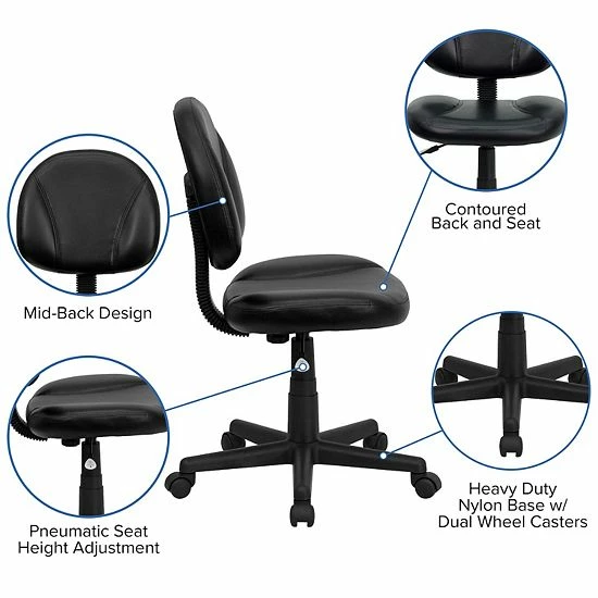 Emma+Oliver Emma And Oliver Mid-Back Black LeatherSoft Ergonomic Task Office Chair - Back Depth Adjustment 3 Emma+Oliver Emma And Oliver Mid-Back Black LeatherSoft Ergonomic Task Office Chair - Back Depth Adjustment - Image 3
