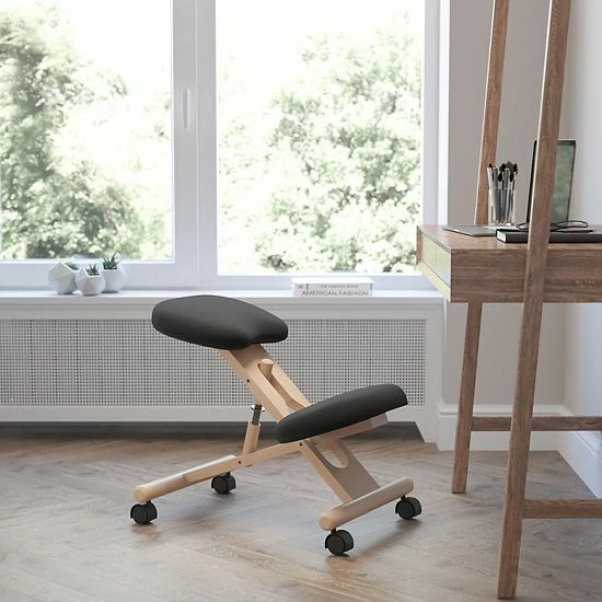 Emma+Oliver Emma And Oliver Mobile Wooden Ergonomic Kneeling Office Chair In Black Fabric 2 Emma+Oliver Emma And Oliver Mobile Wooden Ergonomic Kneeling Office Chair In Black Fabric - Image 2