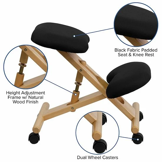 Emma+Oliver Emma And Oliver Mobile Wooden Ergonomic Kneeling Office Chair In Black Fabric 3 Emma+Oliver Emma And Oliver Mobile Wooden Ergonomic Kneeling Office Chair In Black Fabric - Image 3
