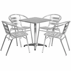 Emma+Oliver Emma And Oliver 23.5" Square Aluminum Table Set With 4 Slat Back Chairs