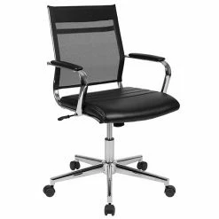 Emma+Oliver Emma And Oliver Mid-Back Black Mesh Executive Swivel Office Chair With LeatherSoft Seat