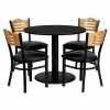 Emma+Oliver Emma And Oliver 36" Round Black Laminate Table Set, 4 Wood Slat Back Metal Chairs