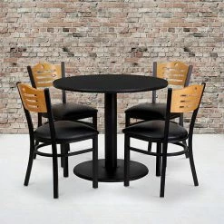 Emma+Oliver Emma And Oliver 36" Round Black Laminate Table Set, 4 Wood Slat Back Metal Chairs -Emma+Oliver shop unnamed file 6228