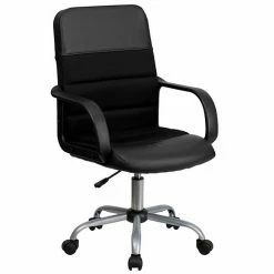 Emma+Oliver Emma And Oliver Mid-Back Black LeatherSoft And Mesh Swivel Task Office Chair With Arms