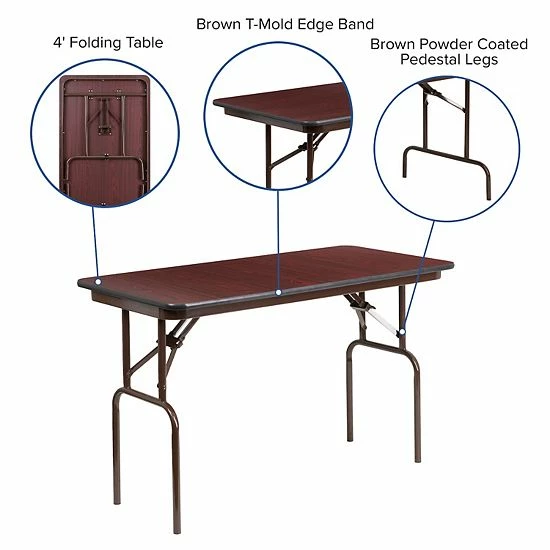 Emma+Oliver Emma And Oliver 4-Foot Mahogany Melamine Laminate Folding Banquet Table 3 Emma+Oliver Emma And Oliver 4-Foot Mahogany Melamine Laminate Folding Banquet Table - Image 3