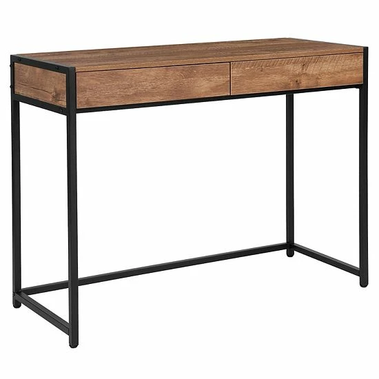 Emma+Oliver Emma And Oliver Computer Desk With Two Long Drawers In Rustic Wood Grain Finish 1 Emma+Oliver Emma And Oliver Computer Desk With Two Long Drawers In Rustic Wood Grain Finish