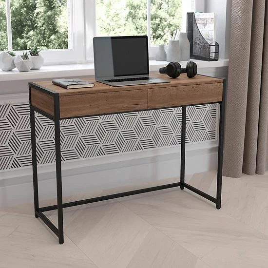 Emma+Oliver Emma And Oliver Computer Desk With Two Long Drawers In Rustic Wood Grain Finish 2 Emma+Oliver Emma And Oliver Computer Desk With Two Long Drawers In Rustic Wood Grain Finish - Image 2