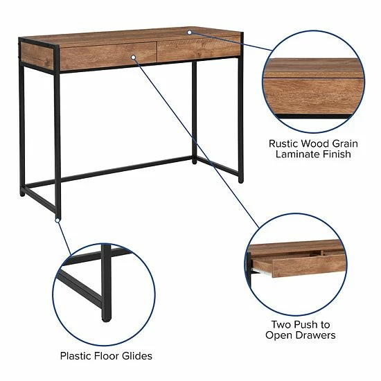 Emma+Oliver Emma And Oliver Computer Desk With Two Long Drawers In Rustic Wood Grain Finish 5 Emma+Oliver Emma And Oliver Computer Desk With Two Long Drawers In Rustic Wood Grain Finish - Image 5